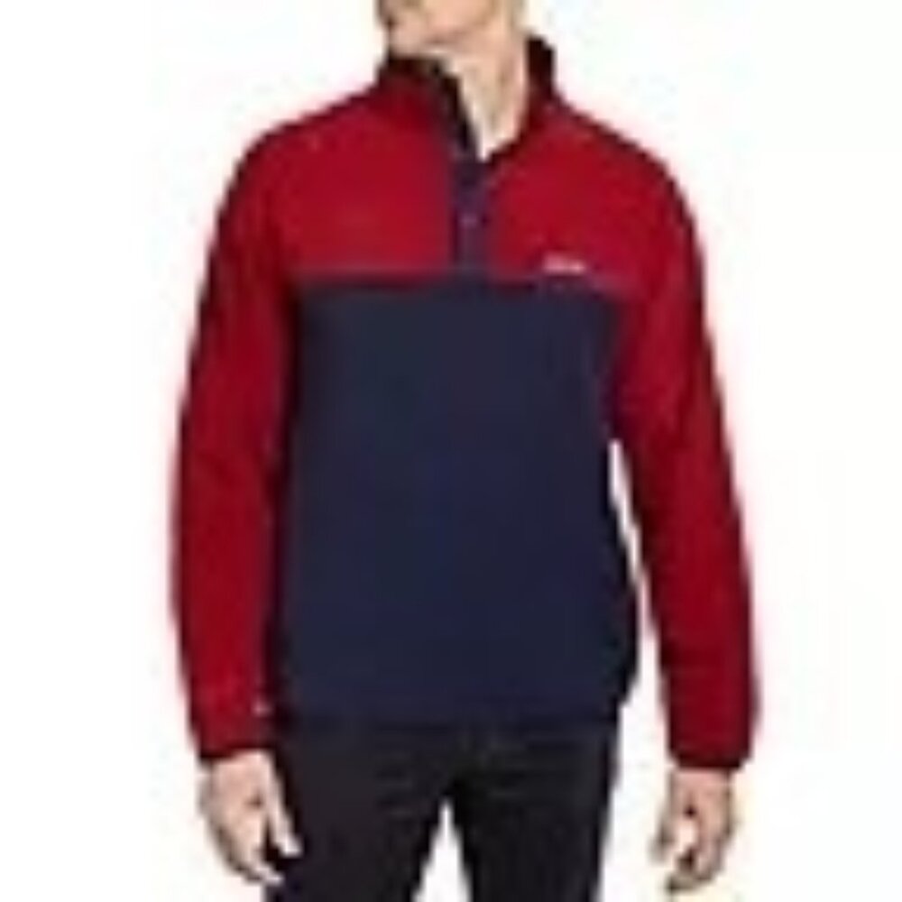 Lands' End Red & Navy Nautical Polar Pullover Fleece Sweater‎ L 100% Polyester